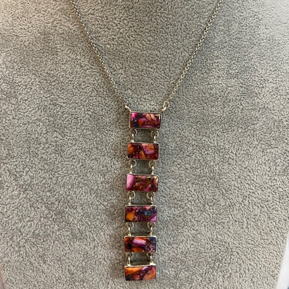 ❤️ Pink Dahlia Turquoise 925 Southwestern Navajo Style Bar Necklace 18+2” 21.6gm - Picture 1 of 16